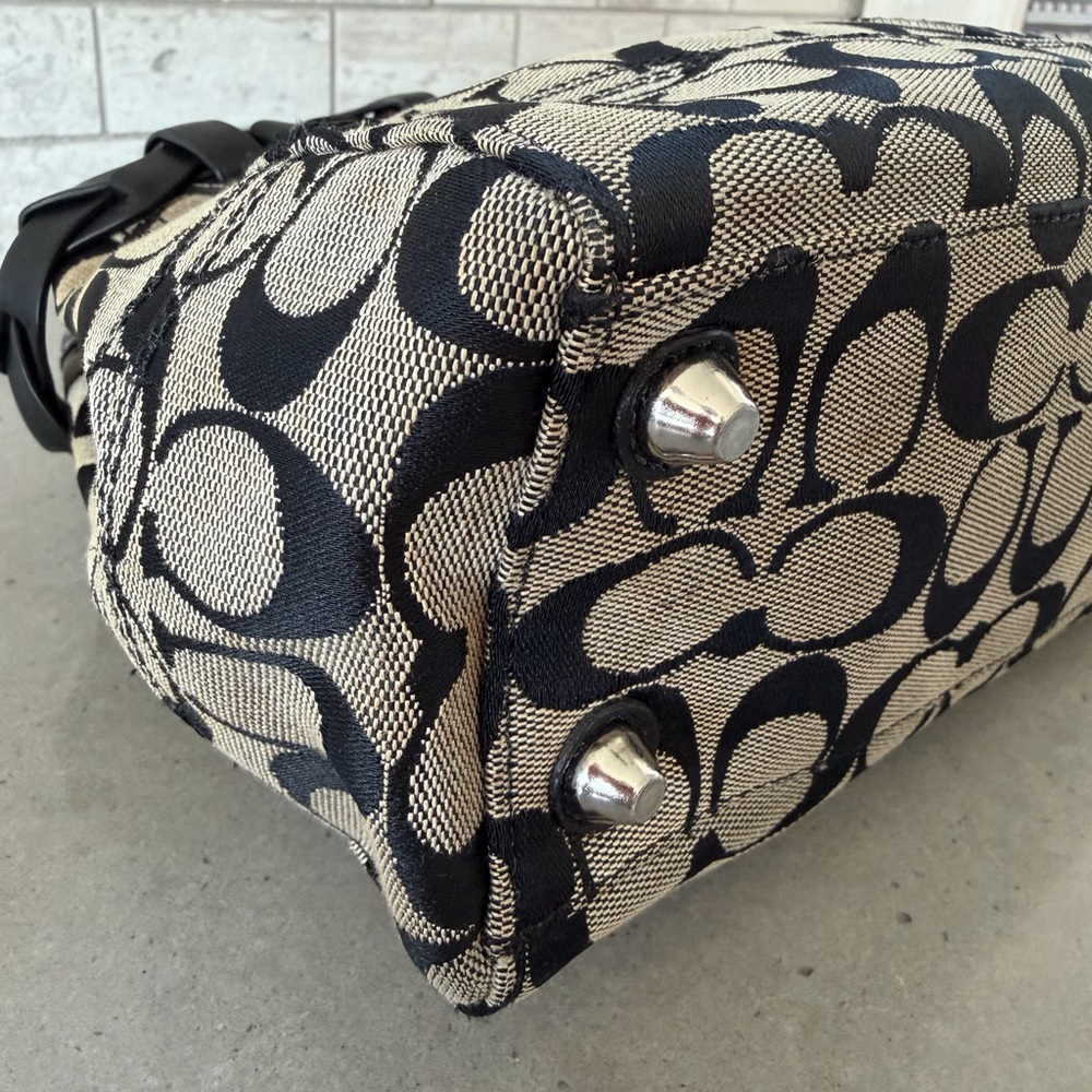 Coach Black and Beige Signature Canvas Satchel with Braided Leather Trim - Picture 8 of 14